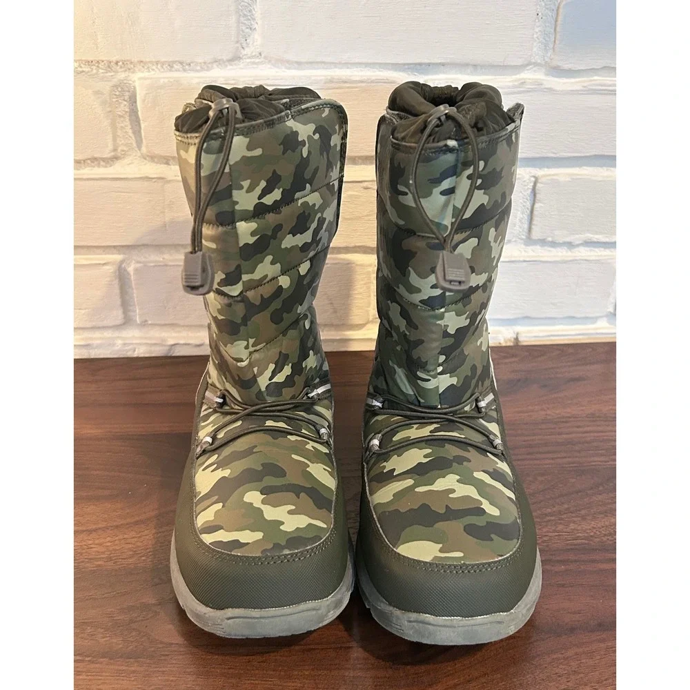 Lands End Kids Camo Snow Boots Green Camouflage Insulated Winter 7M Outdoor Boys